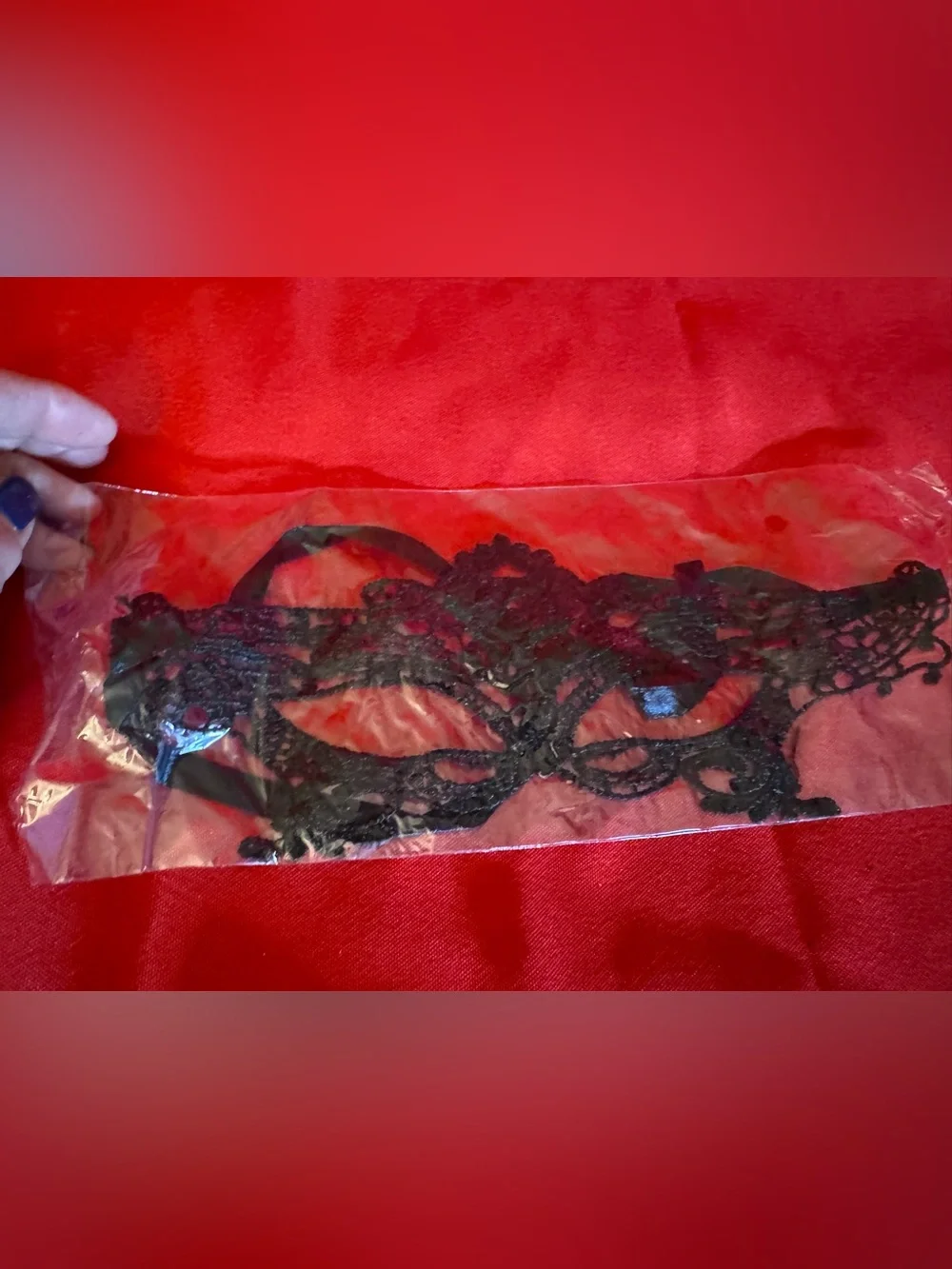 Lace Venetian Eye Mask - Black on Red